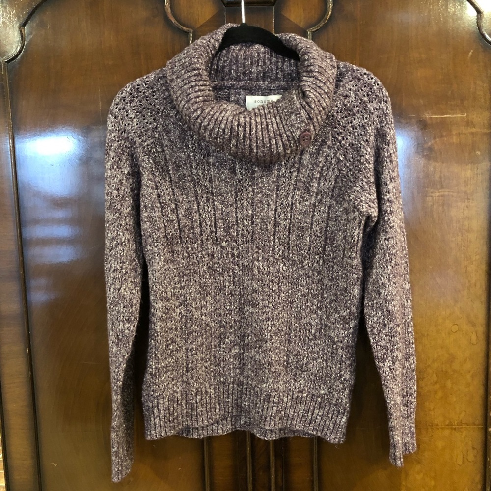 Sonoma Purple Cowl Neck Sweater with Button Detail